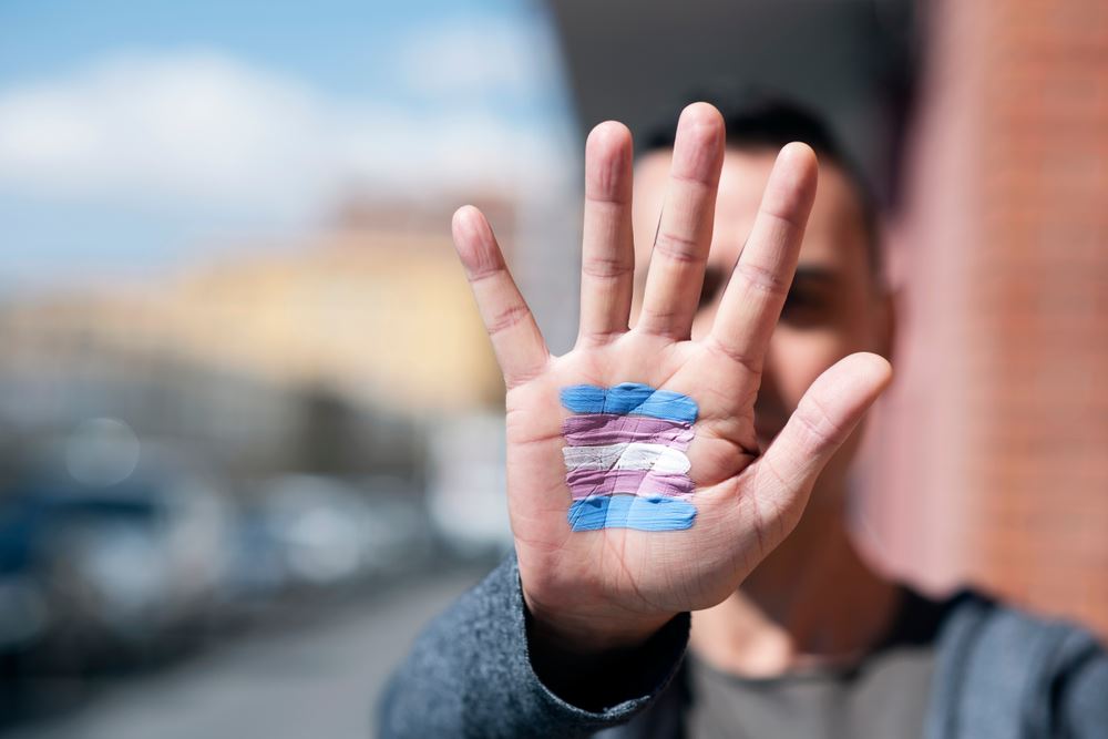 Hand With Painted Transgender Flag